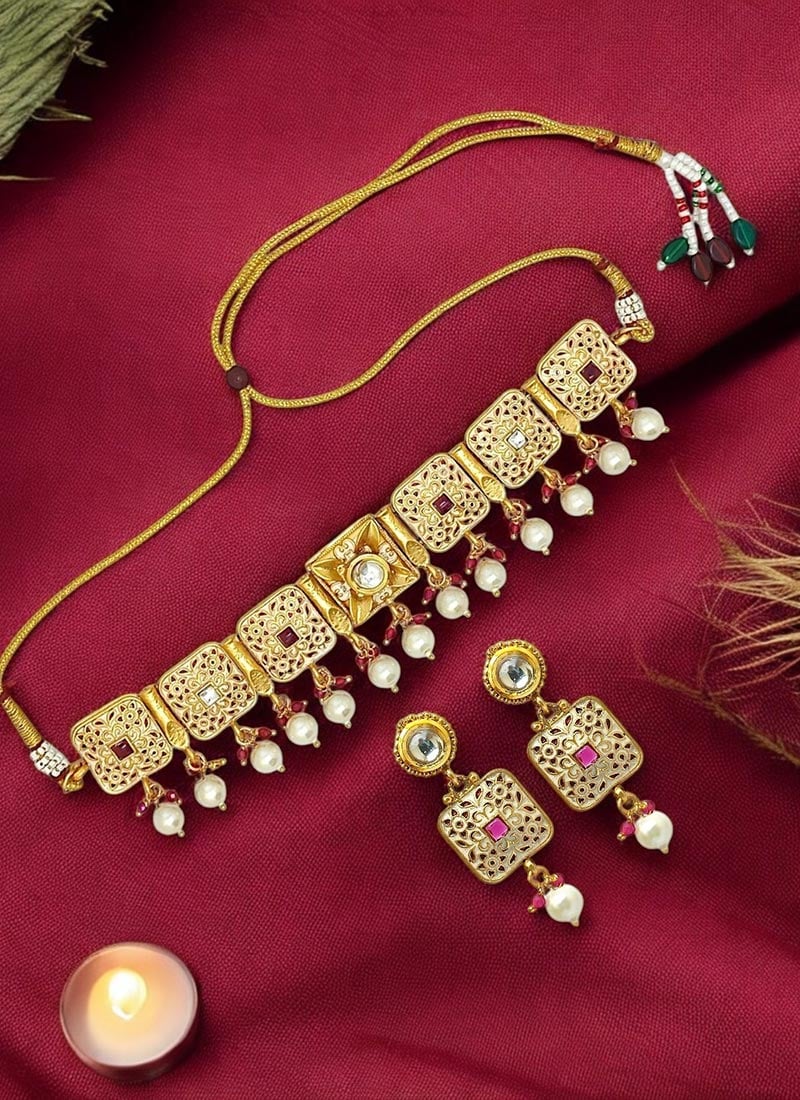 Gold Kundan Moti Choker Festive Wear