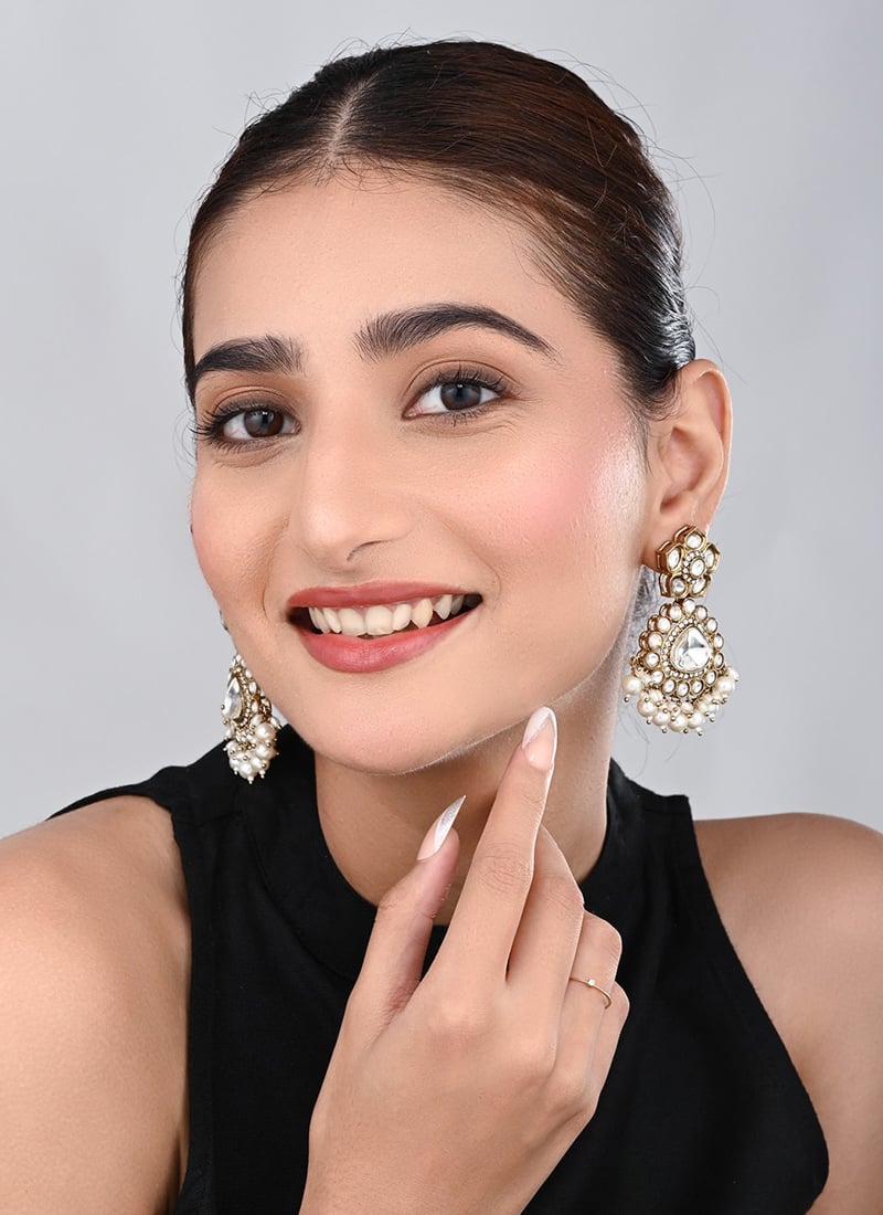 Gold Kundan Pearl Cluster Drop Earrings After Six Wear