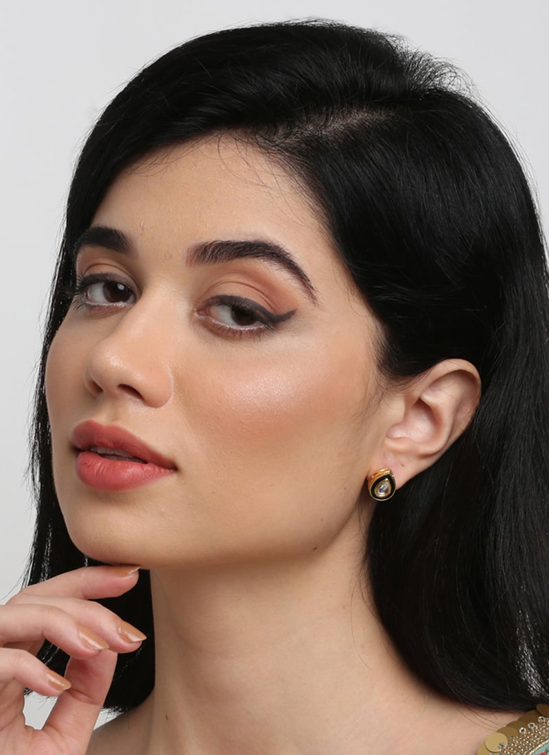 Gold Kundan Plated Studs With White Stones Charms Party Wear