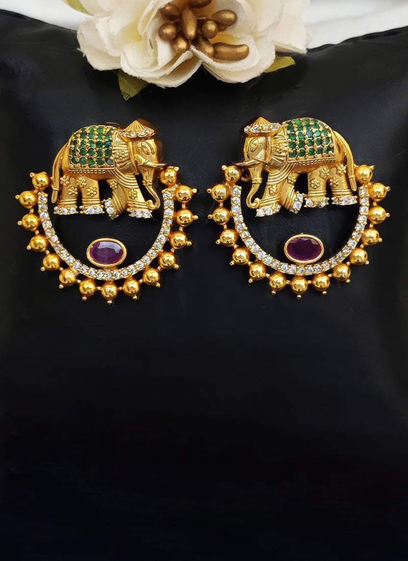 Gold Kundan Stone Drops Festive Wear