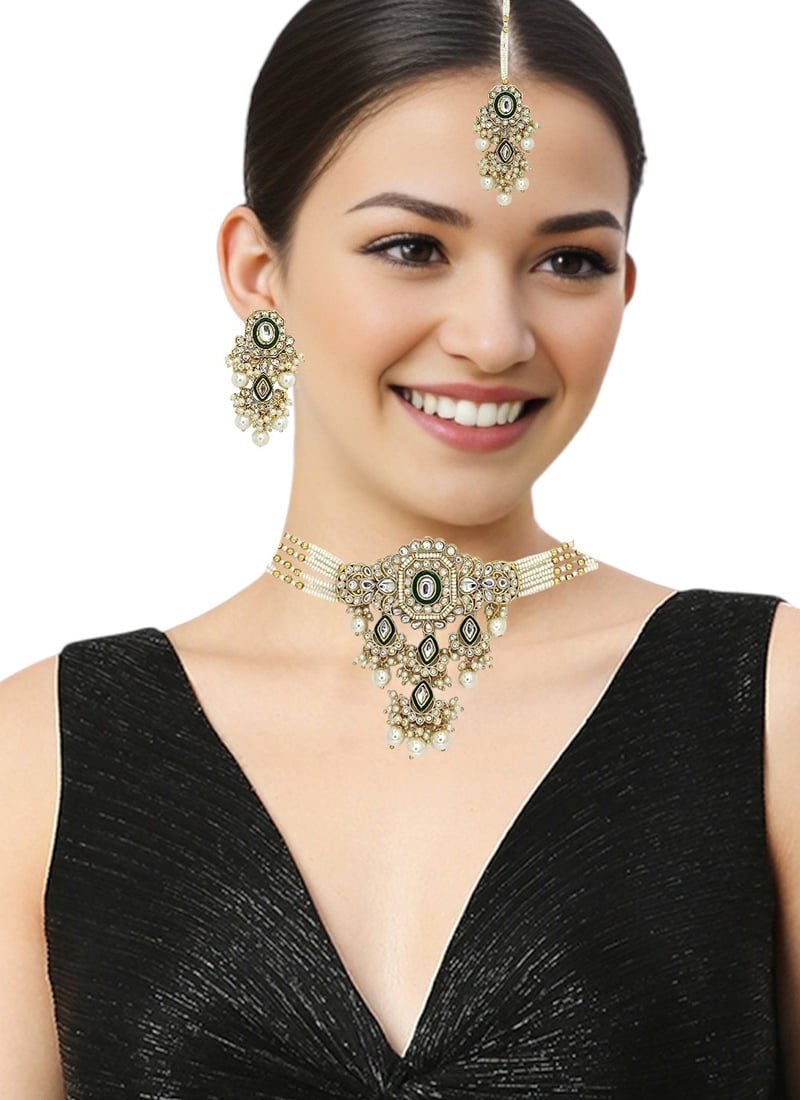 Gold Kundan Stones Beads Choker