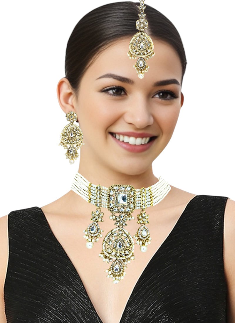 Gold Kundan Stones Beads Choker