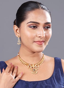 Gold Kundan With Stone And Beads Work Necklace