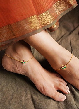 Gold Kundan Work Anklets