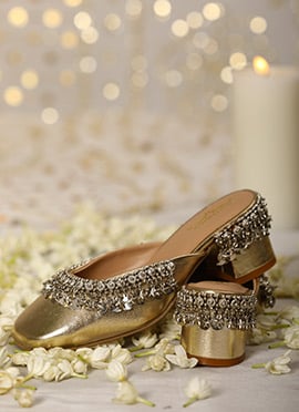 Gold Leather Crystal Work Juti