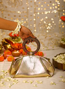 Gold Leather Hand Bag For Women