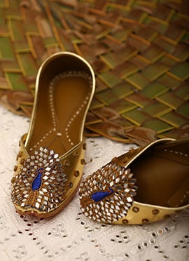 Gold Leather Mirror And Zardosi Juti