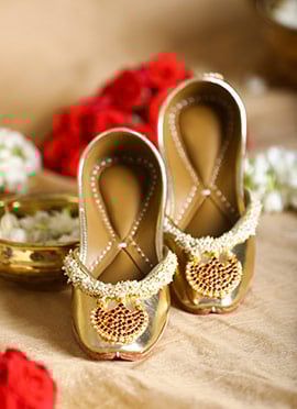 Gold Leather Stone And Moti Work Women Juti