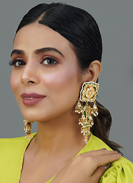 Gold Meenakari Kundan And Bead Work Chandeliers