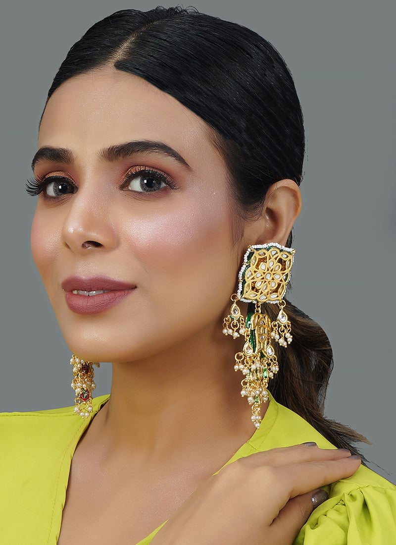 Gold Meenakari Kundan And Bead Work Chandeliers