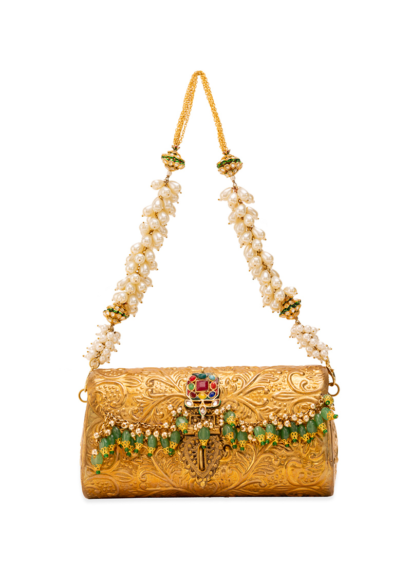 Gold Metallic Beads Hand Bag Wedding Wear
