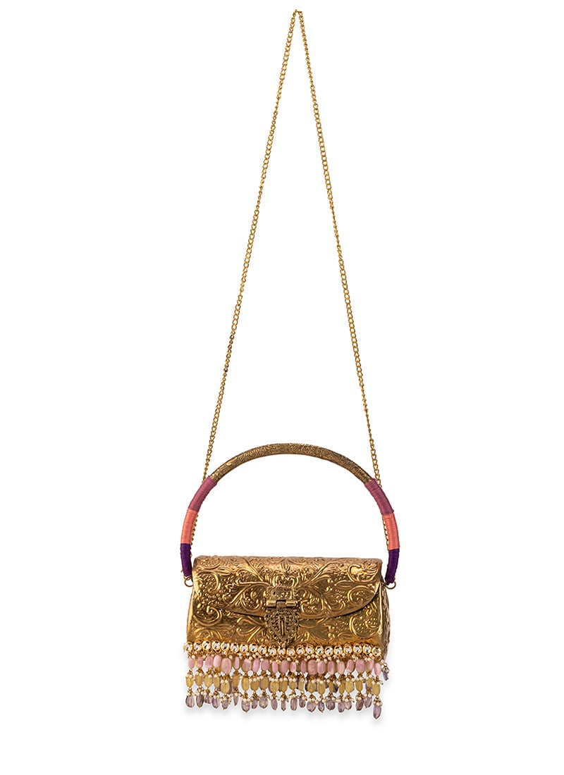 Gold Metallic Beads Hand Bag Wedding Wear