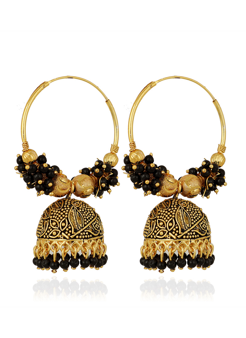 Buy Gold N Black Jhumka Earrings, Beads, jhumka Online Shopping
