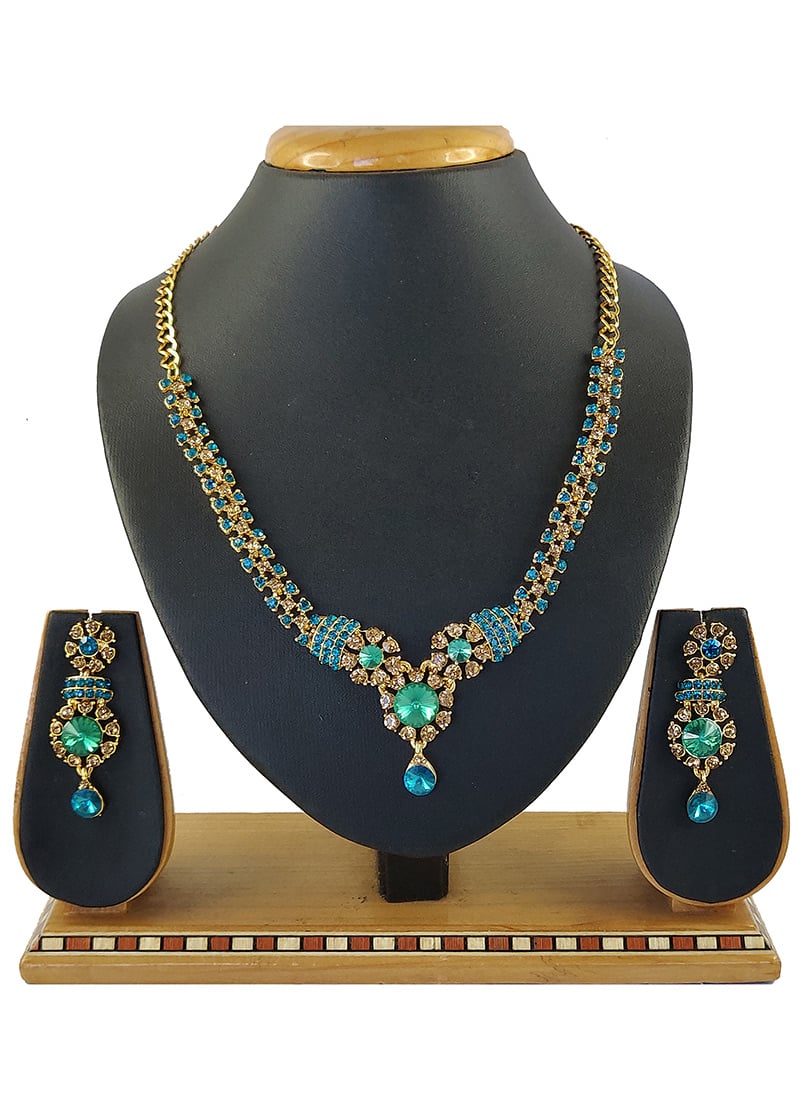 Gold N Blue Necklace Set