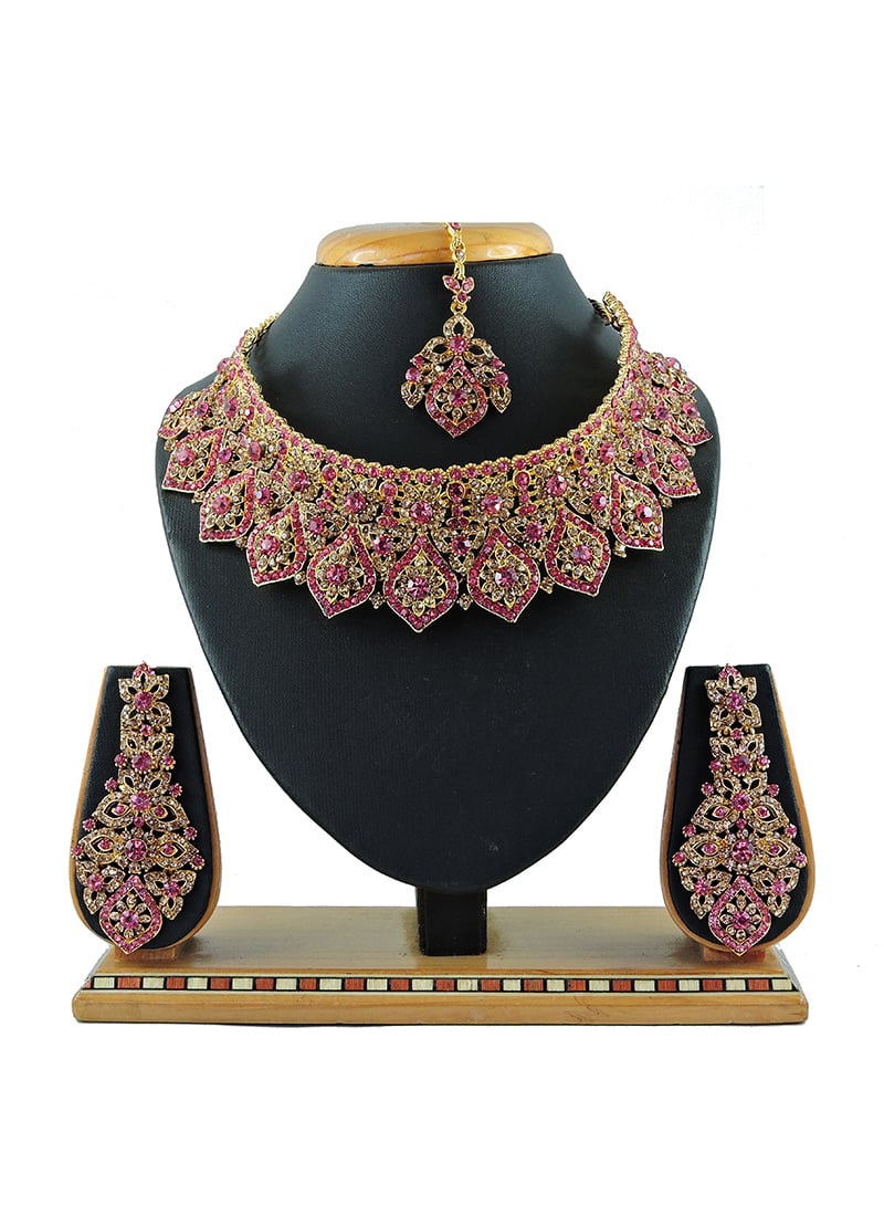 Gold N Pink Necklace Set Party Wear