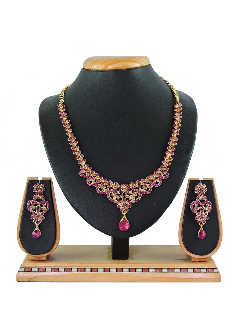 Gold N Pink Necklace Set Party Wear