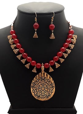 Gold N Red Necklace Set