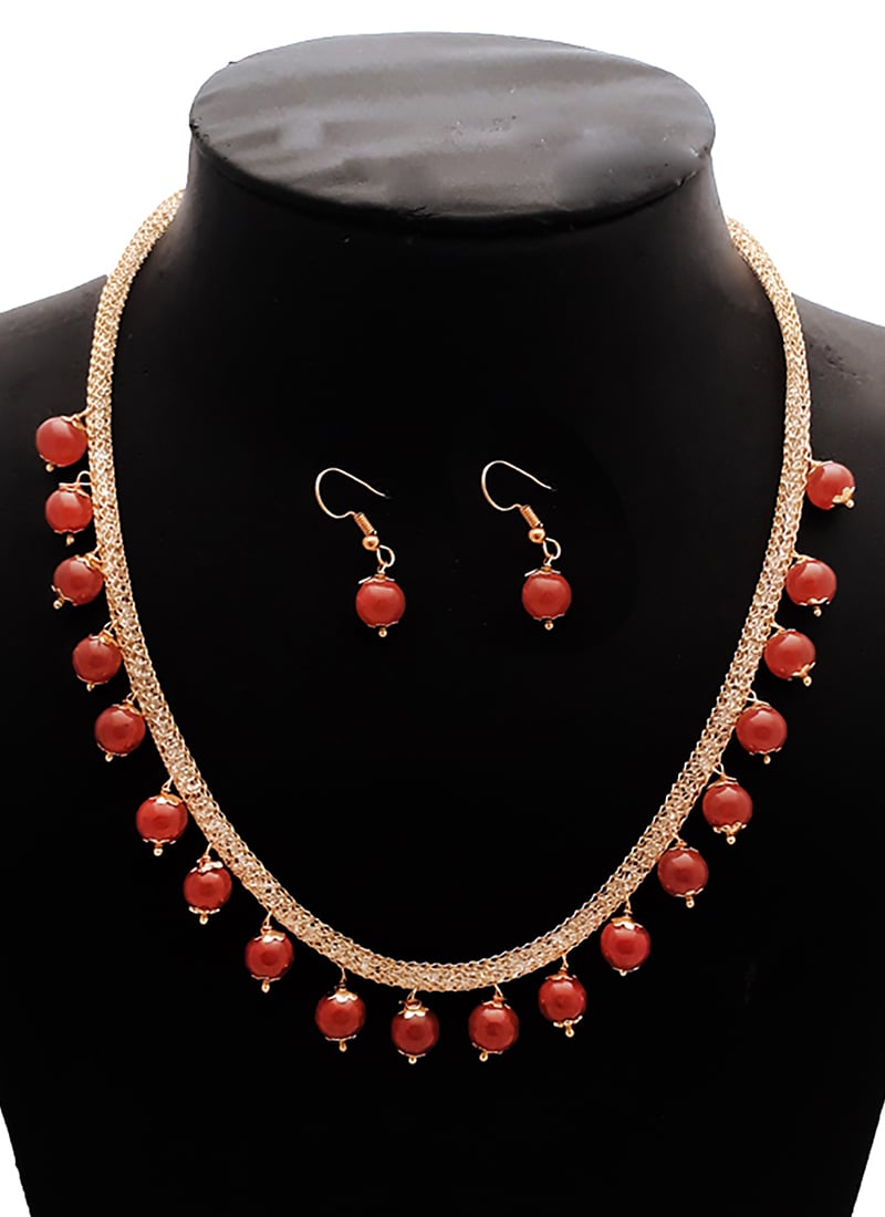 Gold N Red Necklace Set Party Wear
