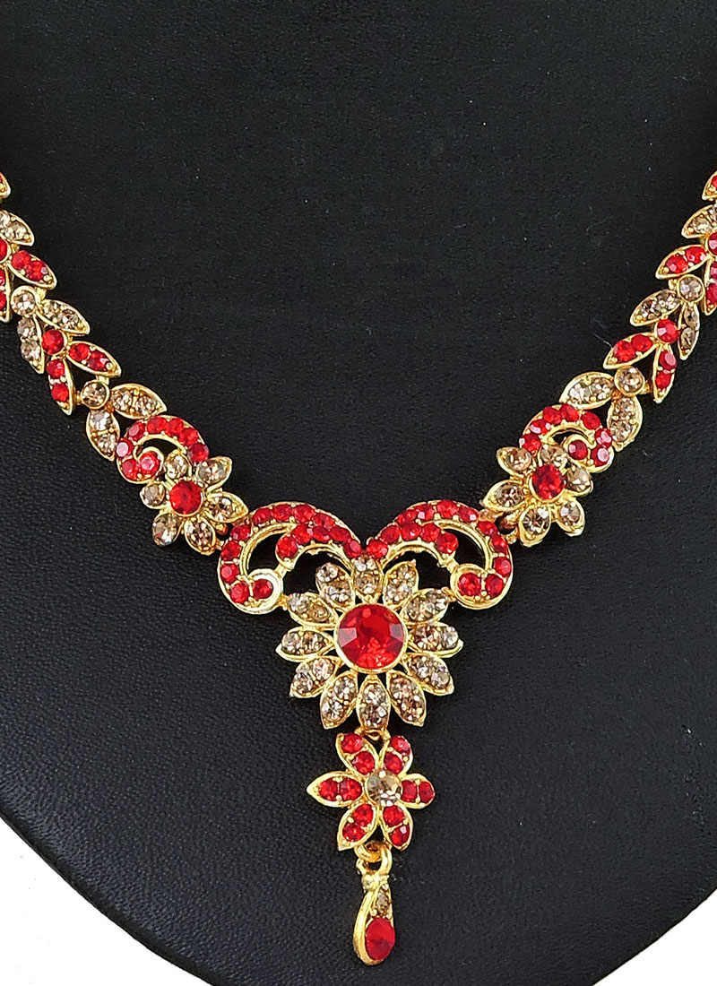 Buy Gold N Red Necklace Set, Stones, necklace Online Shopping JYSSRK86925