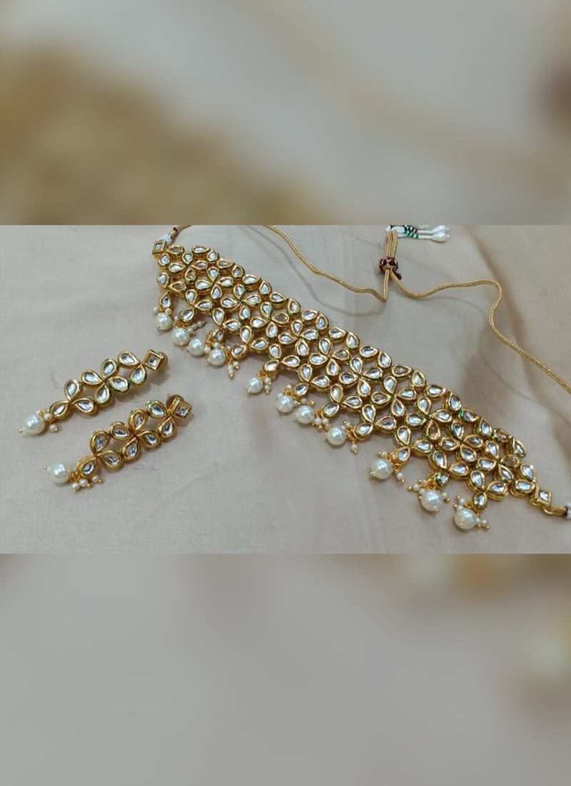 Gold N White Choker Set Party Wear
