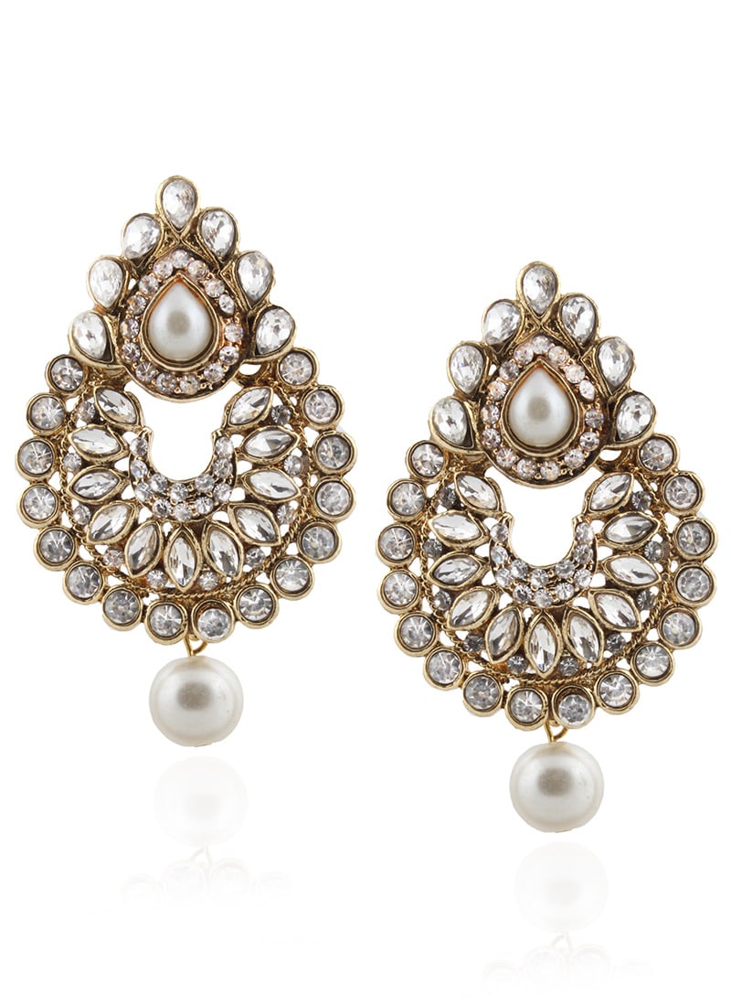 Gold N White Danglers Festive Wear