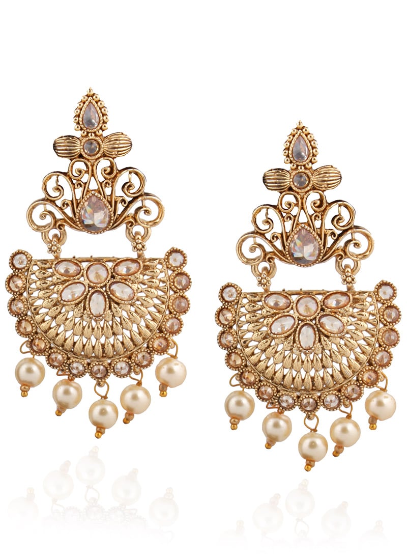 Gold N White Danglers Party Wear