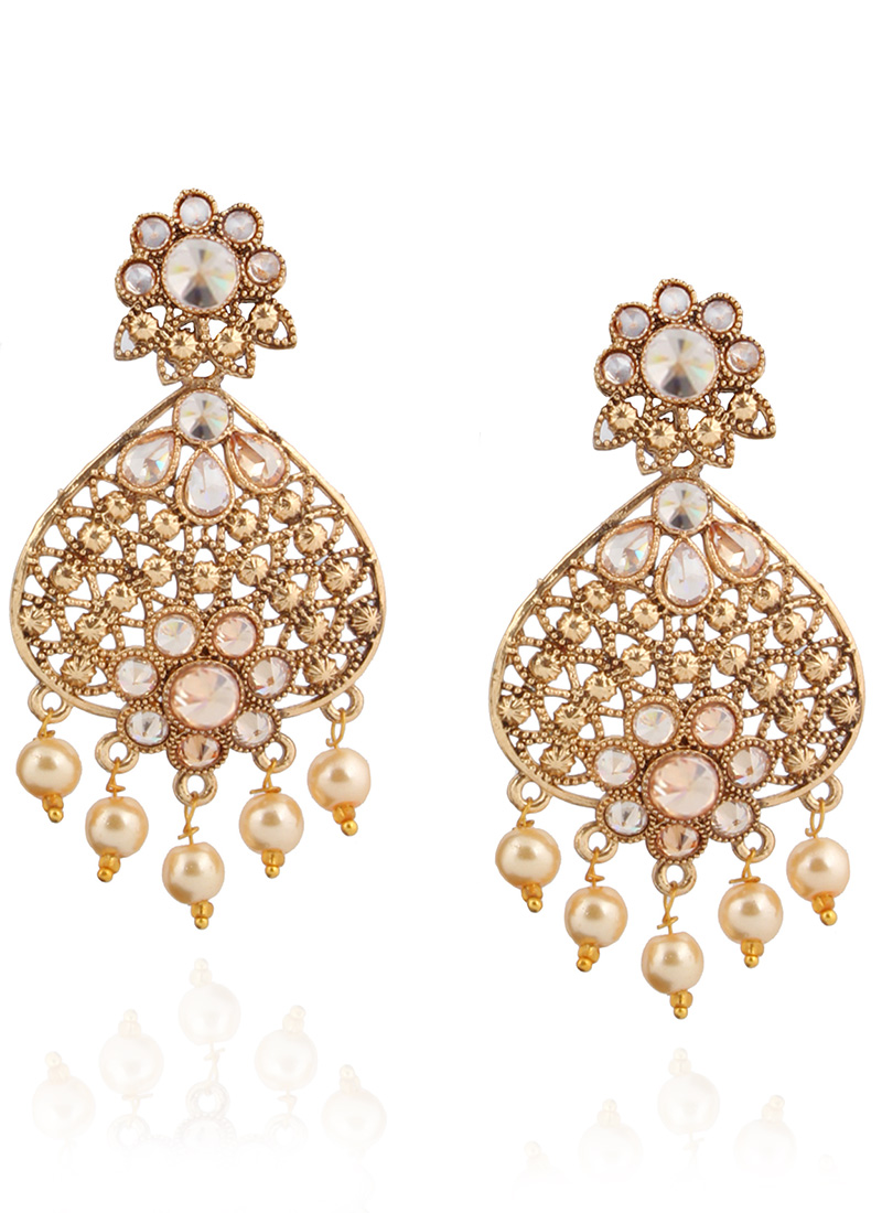 Gold N White Danglers Party Wear