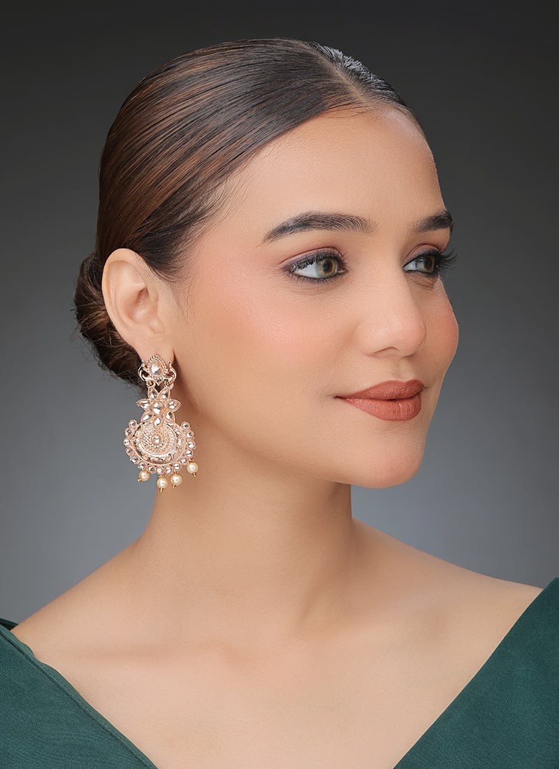 Gold N White Danglers Festive Wear