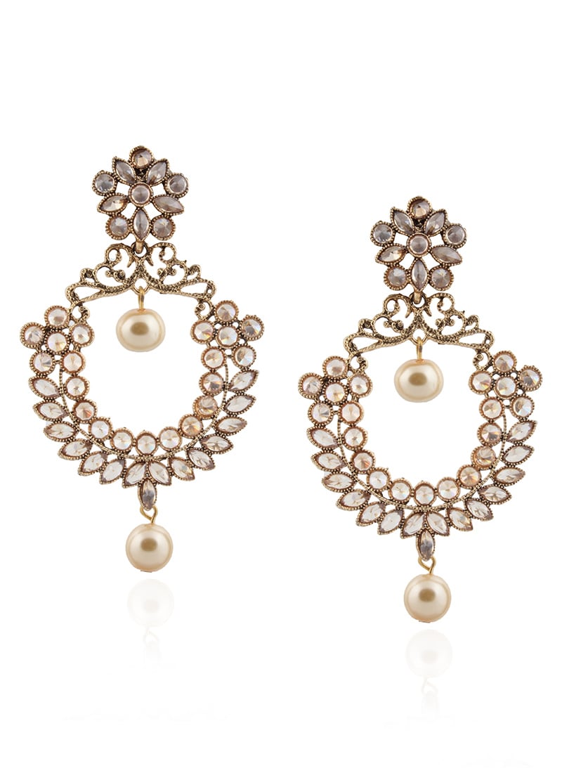 Gold N White Danglers Festive Wear
