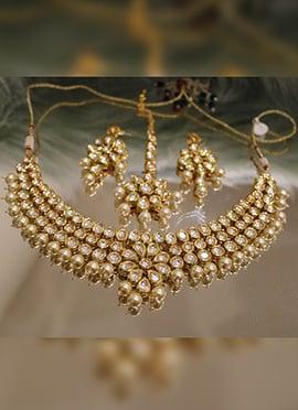 Gold N White Designer Necklace Set