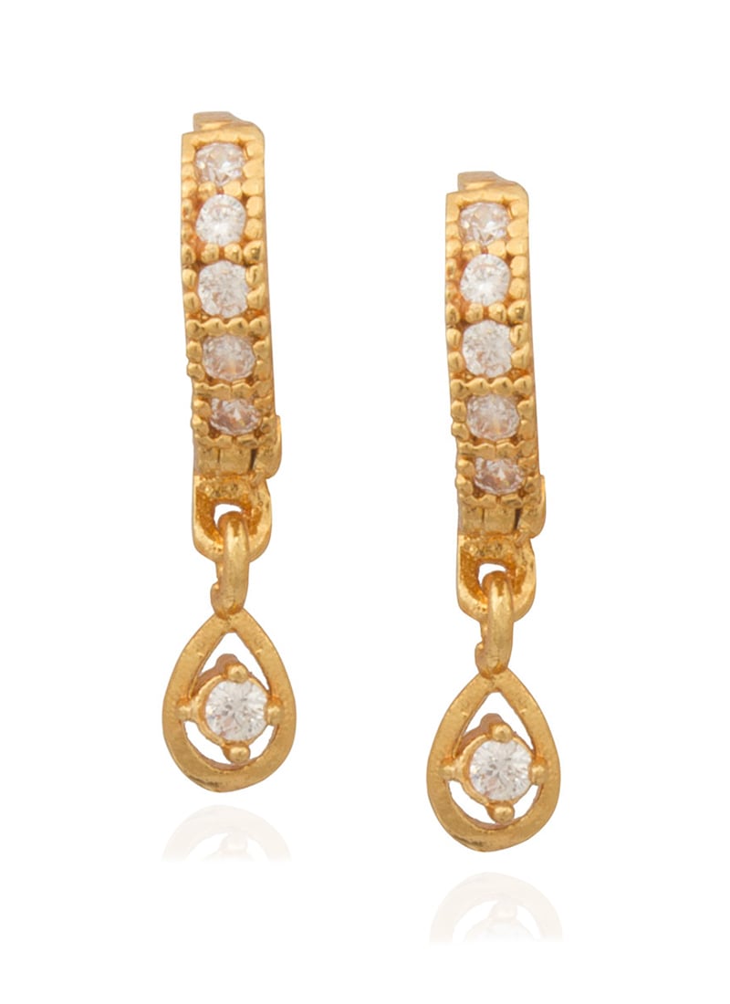 Gold N White Hoop Earrings Festive Wear