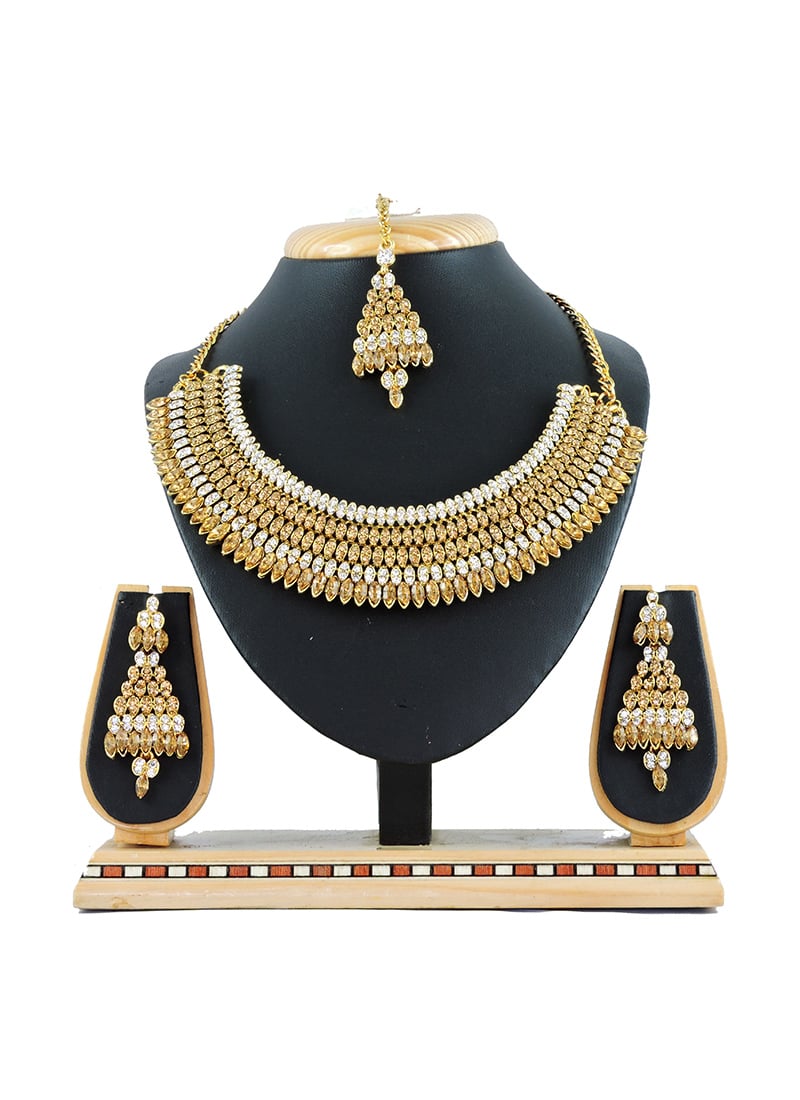 Gold N White Necklace Set Party Wear