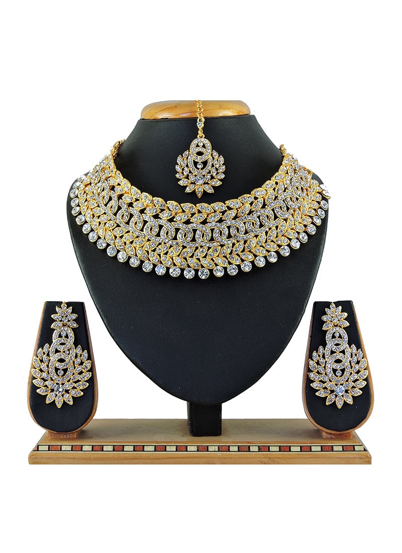 Gold N White Necklace Set Party Wear