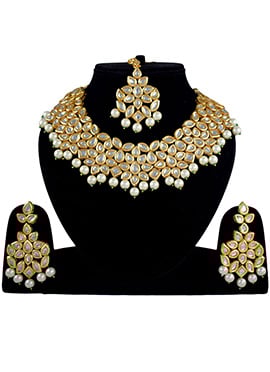 Gold N White Necklace Set