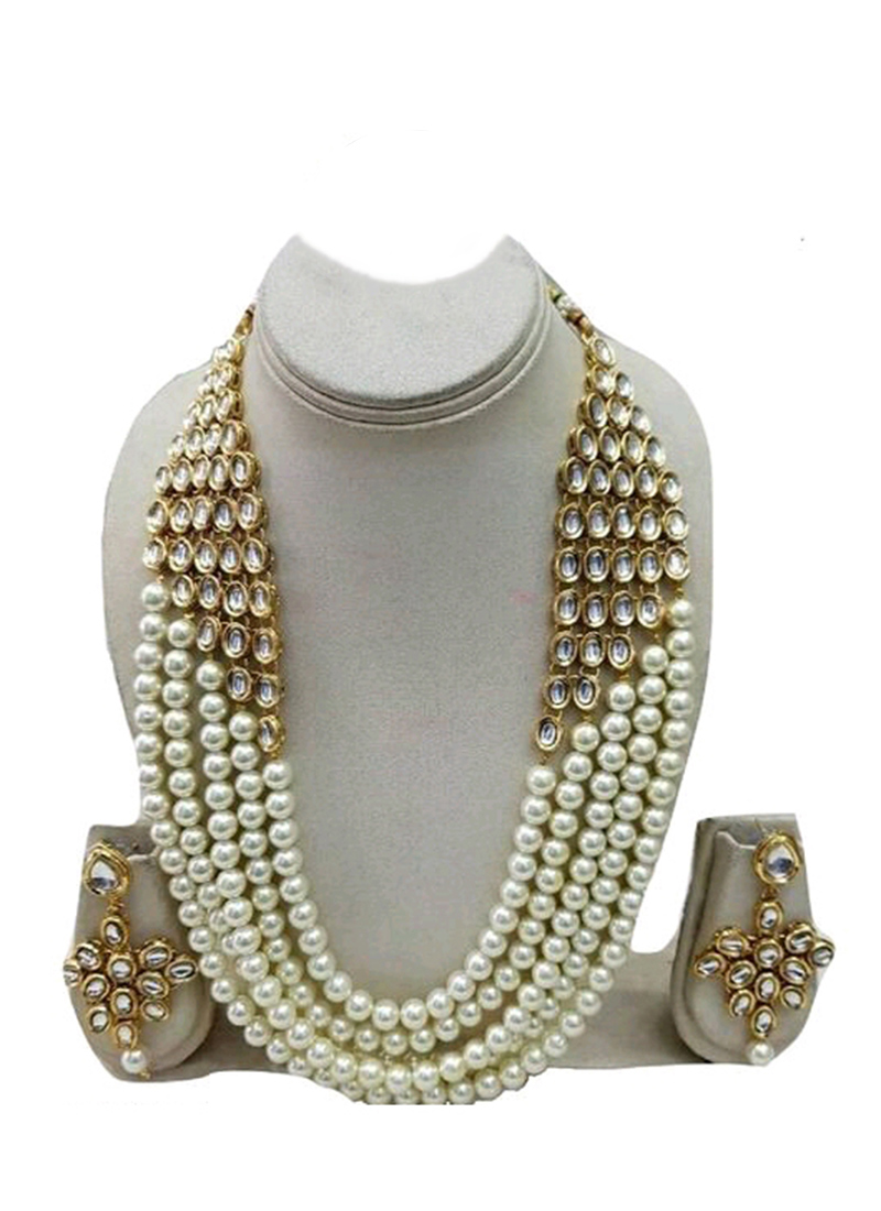 Gold N White Necklace Set Wedding Wear