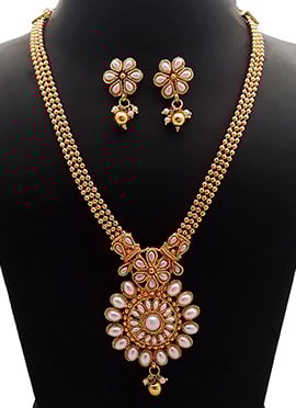 Gold N White Necklace Set