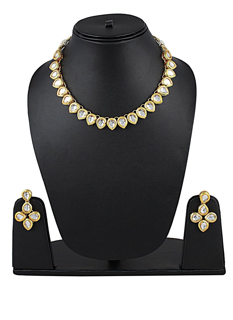 Gold N White Necklace Set Party Wear