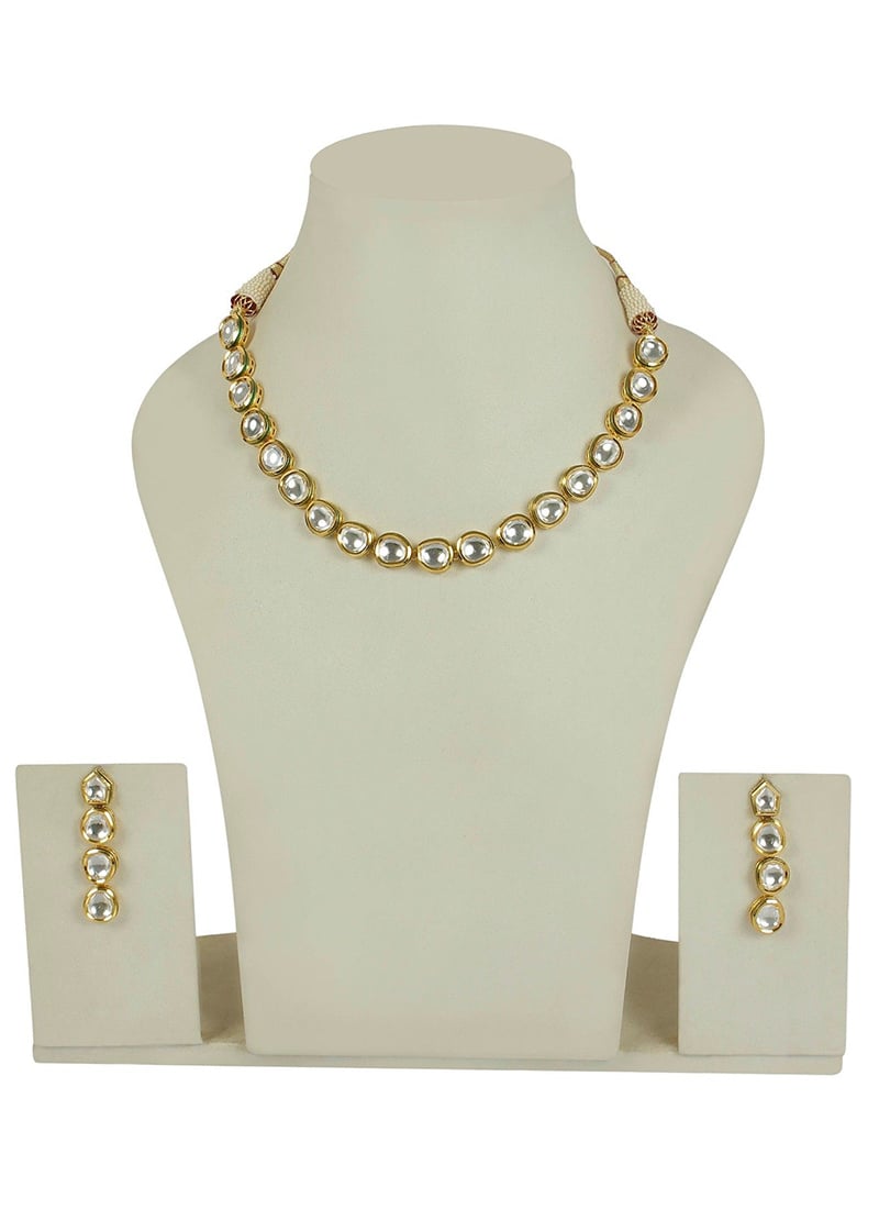 Gold N White Necklace Set Party Wear