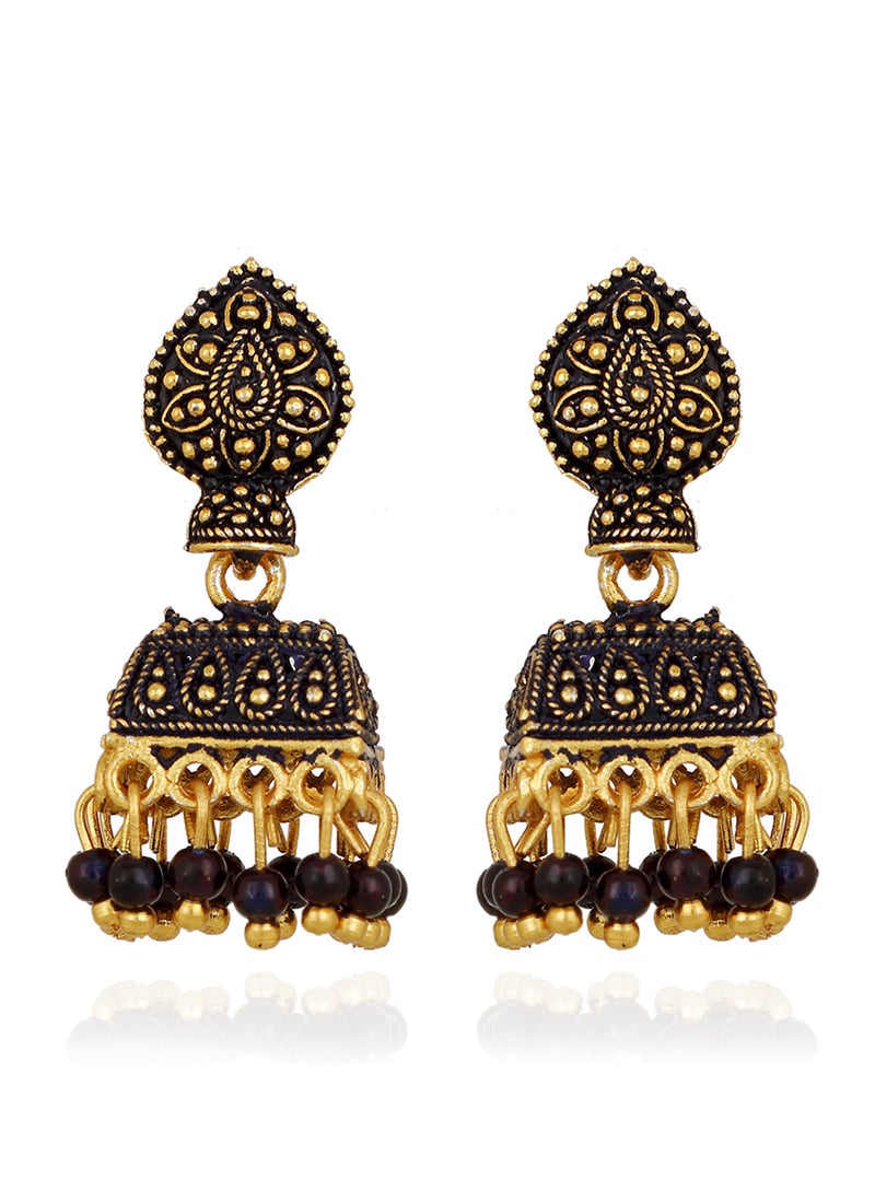Gold N Purple Jhumka Earrings Festive Wear