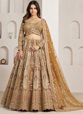 Gold Net Antique Embroidered Bridal Lehenga