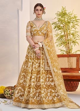 Gold Net Embroidered Sequins Umbrella Lehenga
