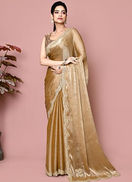 Gold Organza Hand Embroidered Saree
