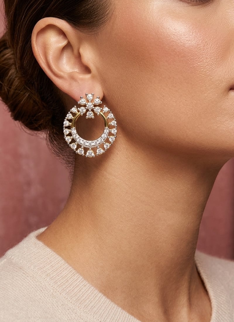 Gold Plated 925 Sterling Silver Moissanite Stone Stud Earrings Wedding Wear