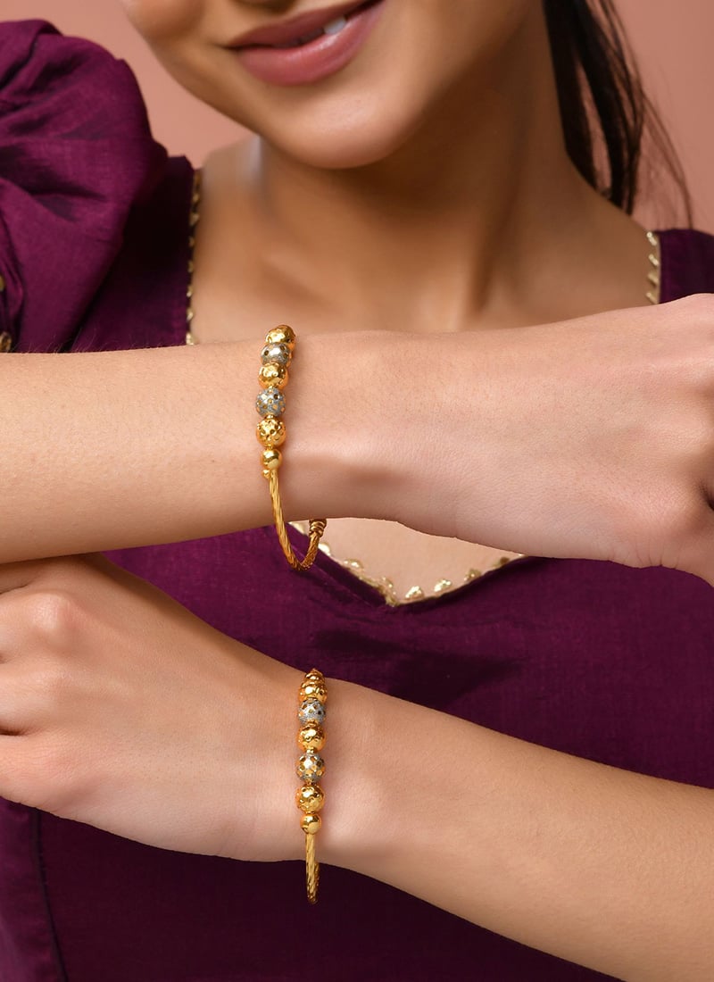 Gold Plated Beaded Bangles Set For Women Festive Wear