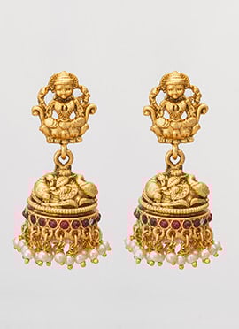 Gold Plated Beads And Stone Work Lakshmi Classic Jhumka