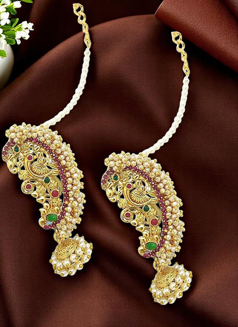 Gold Plated Beads Kundan Danglers