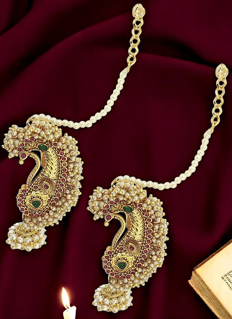 Gold Plated Beads Kundan Danglers