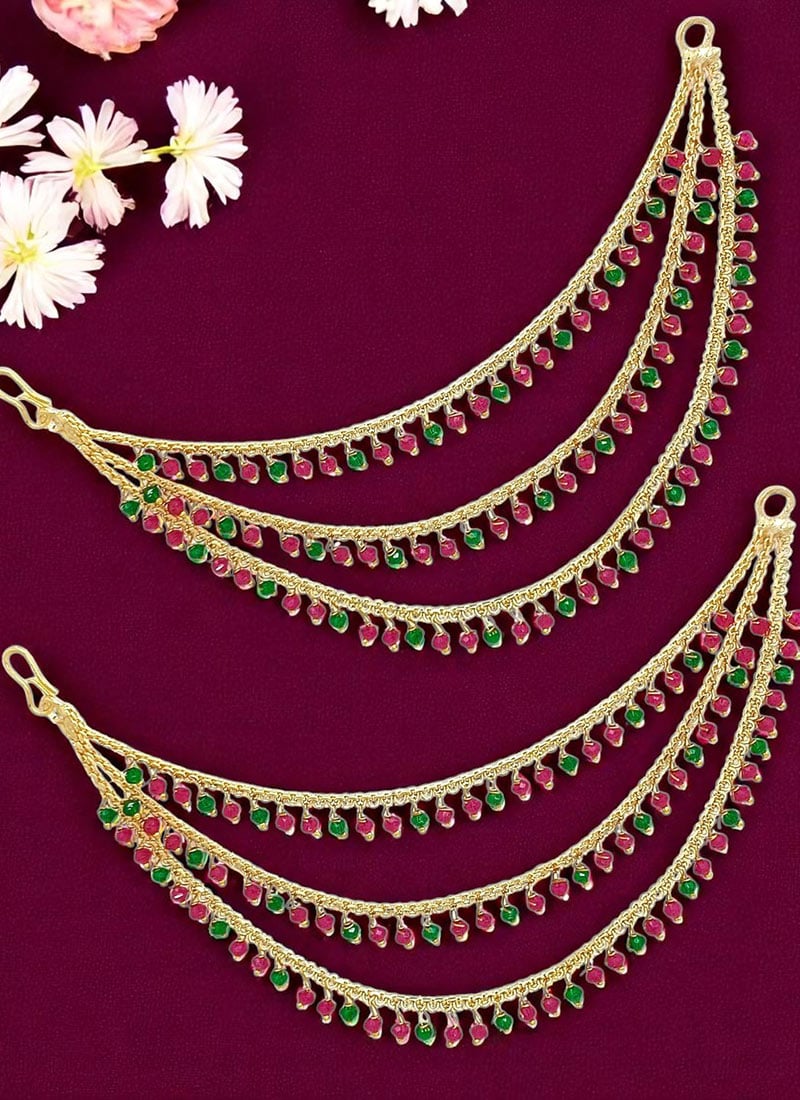 Gold Plated Beads Kundan Jhumka Festive Wear