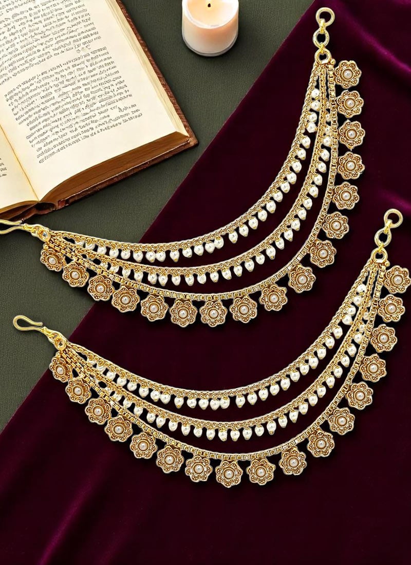 Gold Plated Beads Kundan Jhumka Festive Wear