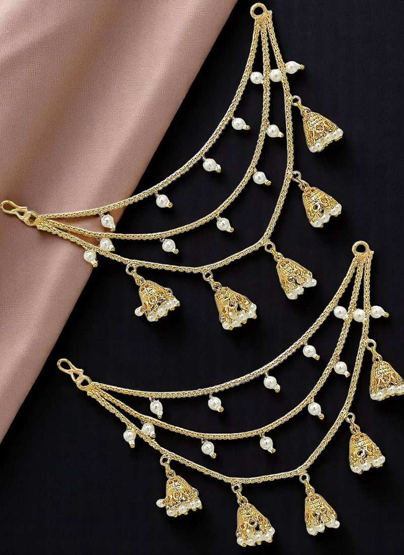Gold Plated Beads Kundan Jhumka Festive Wear